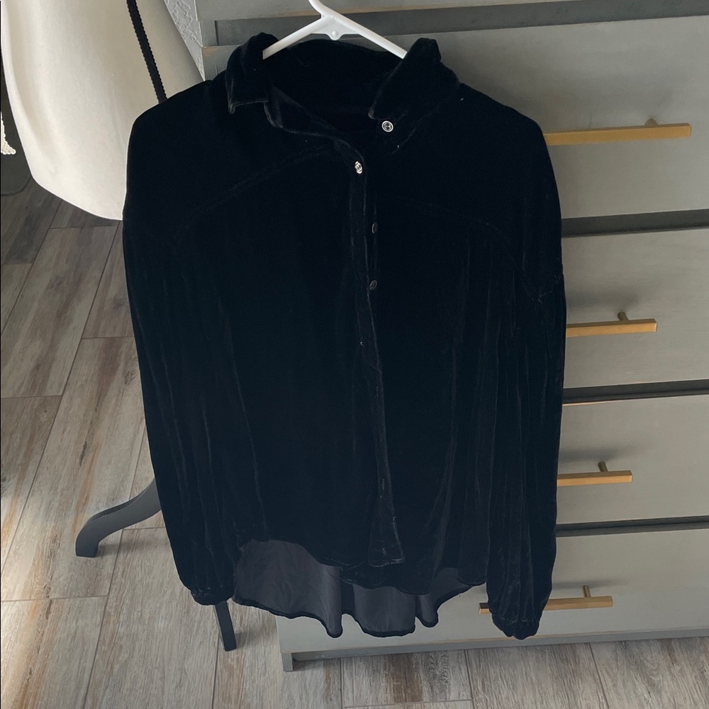 We The Free Black Velvet Button Down Shirt